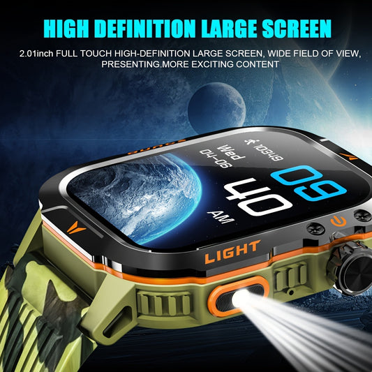 Smart Watch For Men Answer/Make Call, Outdoor Altimeter Barometer Tactical Sports Smartwatch With LED Flashlight Compass, Monitor 600mAh Fitness Tracker Watches For IPhone Android Phone