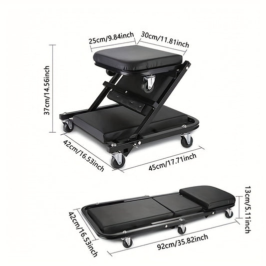 Foldable Z-crawler 2-in-1 crawling suit, 36 inch Z-shaped crawling seat, 300 pound capacity, adjustable roller coaster rolling folding car crawling suit, new gift for husband, with 6 2.5-inch wheels, suitable for outdoor, car