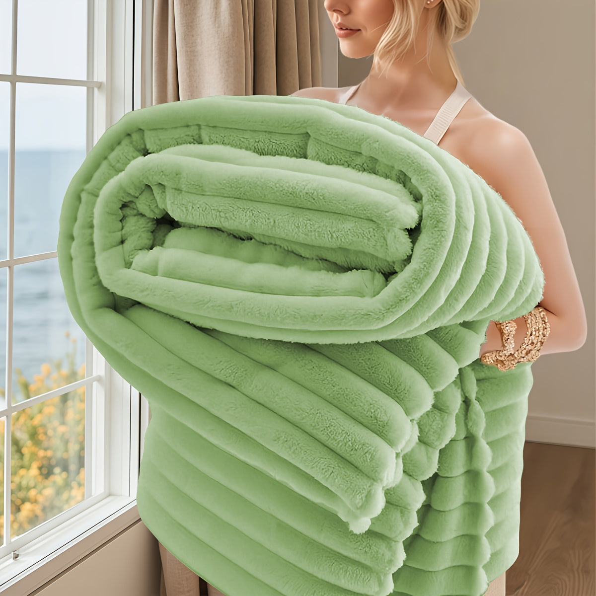 [Soft Rabbit Fur Blanket] Super Soft Luxurious Faux Rabbit Fur Throw Blanket - Warm & Cozy For Couch, Bed, Office, Nap, Outdoor Camping And Travel - Versatile All-Season Gift, Christmas Present