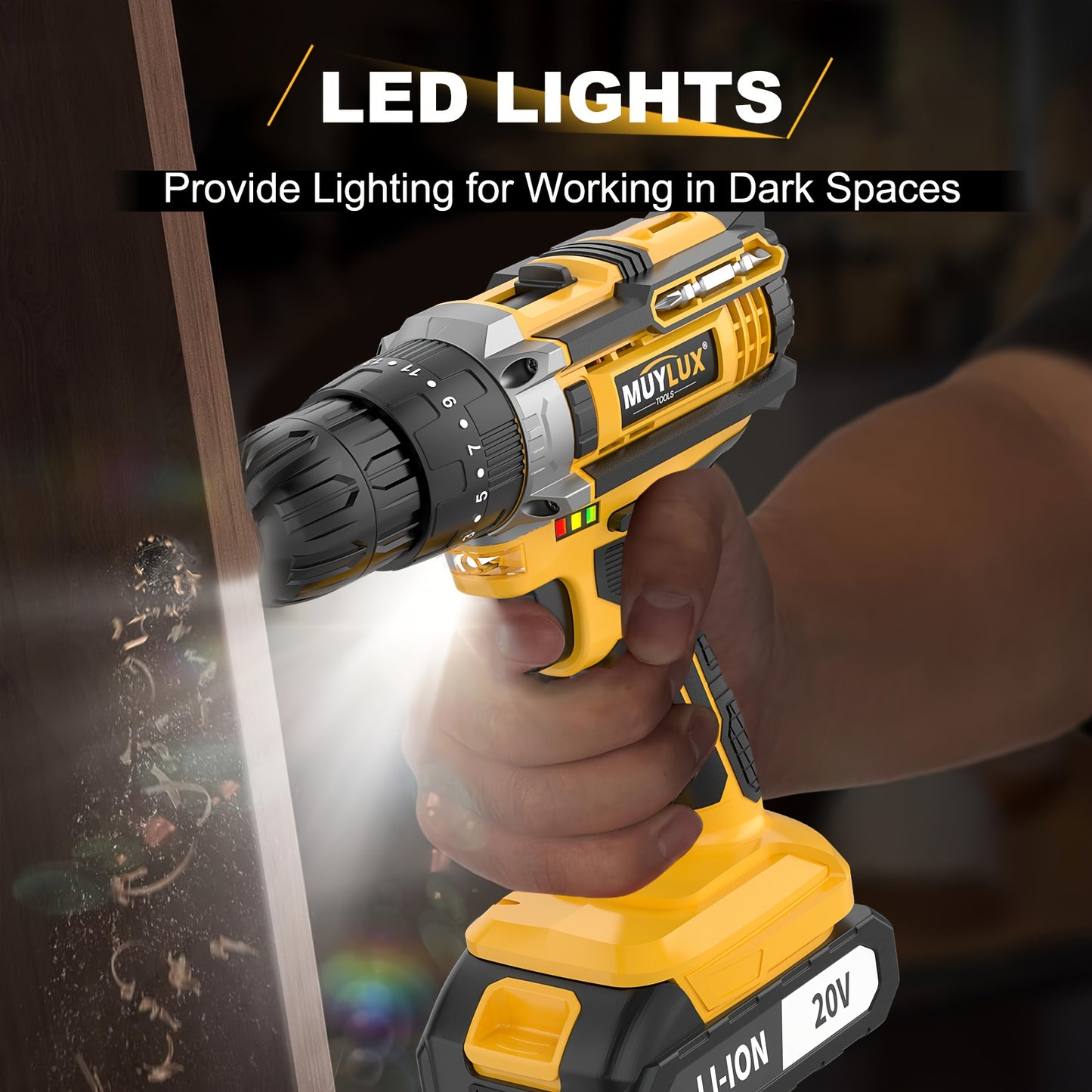 [Cordless Drill Set] 20V 2-Variable Speed Cordless Drill Set, Impact Power Drill With 3/8 Inch Keyless Chuck, 18+3 Clutch Electric Drill, Max Torque 45Nm, Work Light, 2.0AH Batteries And Fast Charger