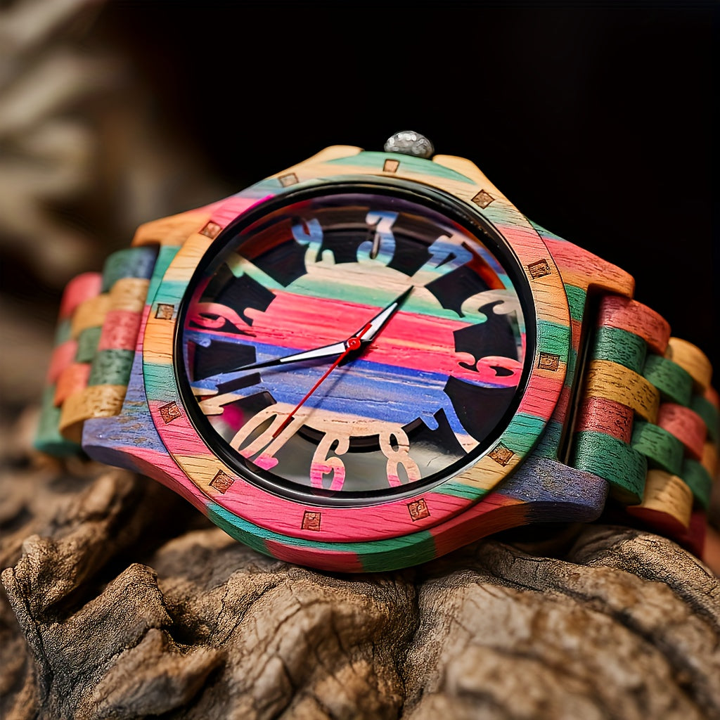 LeeEv Natural Mens Wood Watch, Transparent Hollowed Out Arabic Numeral Dial Quartz Wooden Watch, Quartz Movement Natural Wooden Watch Gift For Man Boys Father Son