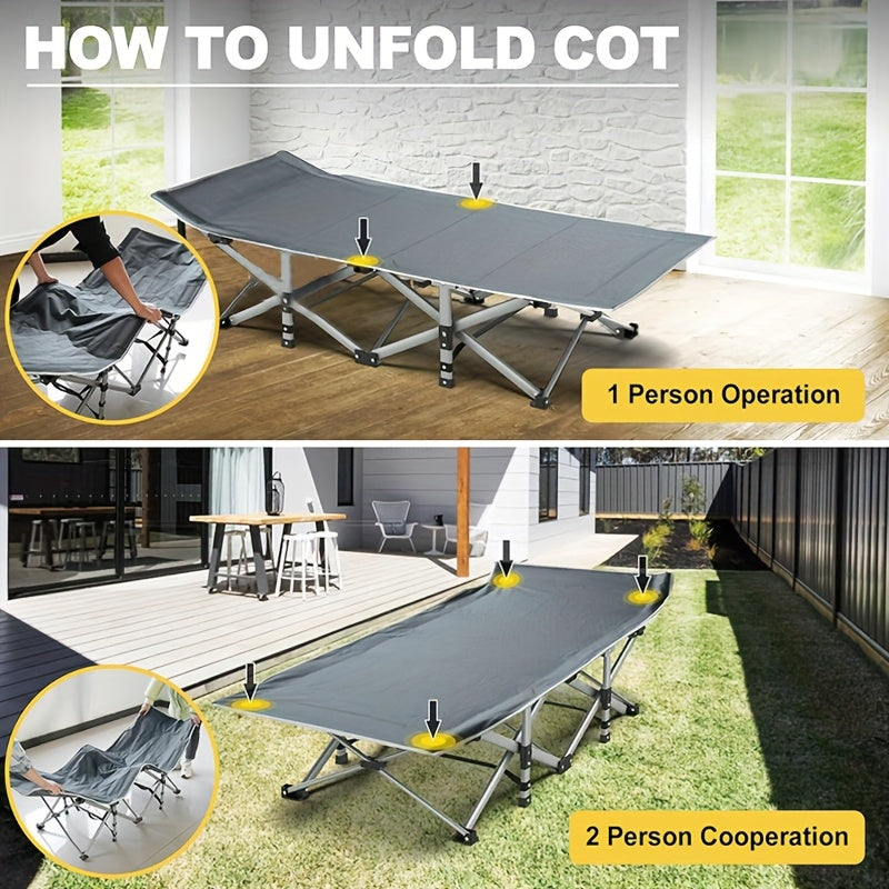 [Outdoor Folding Bed] 75-inch Outdoor Folding Bed, Camping Bed with Flip Mattress, Portable Foldable Guest Bed with 600 lbs Capacity, Heavy-Duty Bed with Carry Bag for Teens, Adults, Travel, Garden, Balcony, Available in Grey