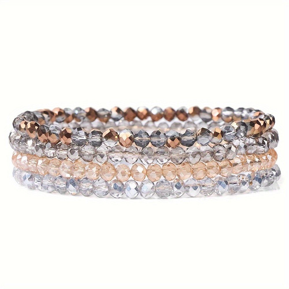 4pcs Boho Style Glass Bead Elastic Bracelets for Women - Colorful, Versatile, and Stylish Handmade Jewelry, Everyday Accessory|Vibrant Bracelets|Stretchy Material
