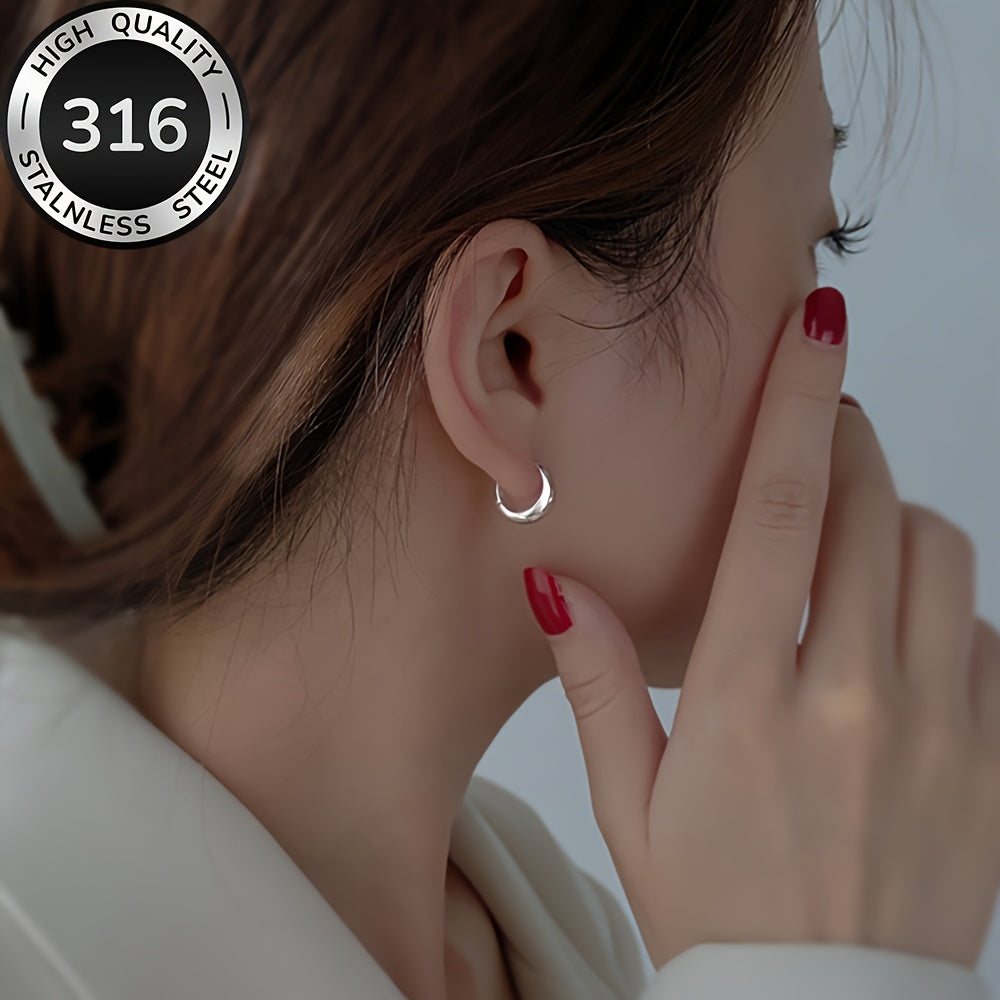 Hypoallergenic French Stainless Steel Hoop Earrings, 18K Golden Plated, Anti-Fade, Comfortable And Versatile, Simple And Elegant, High-Quality Fashionable Women'S Earrings for Daily Wear Or Parties, Jewelry Accessories, Are E