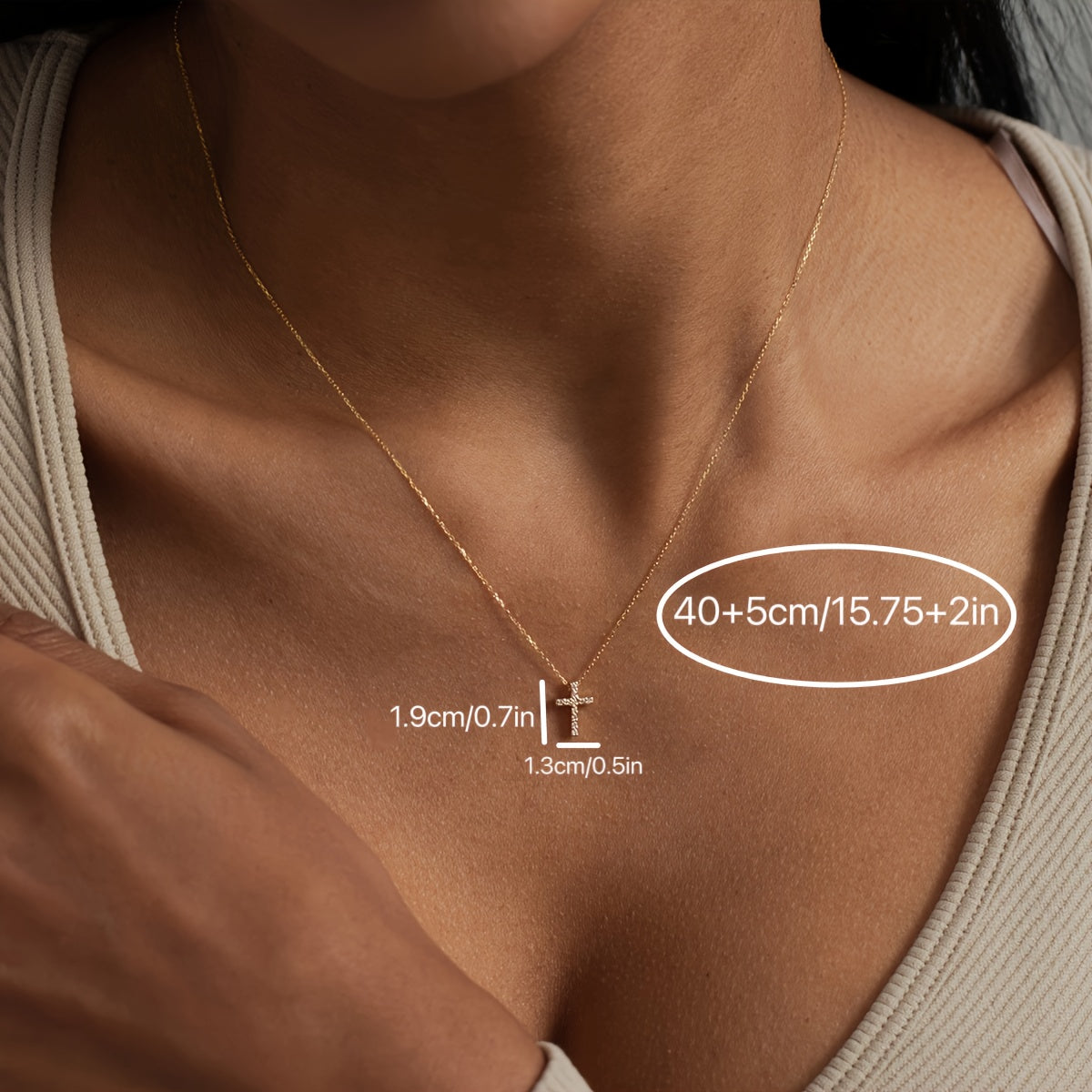 Minimalist Golden-Tone Mini Cross Pendant Necklace - Delicate Layering Chain for Casual Attire, Valentine's Gift, Versatile Women's Jewelry for All Seasons, Seasonal Accessory, Elegant Accessory