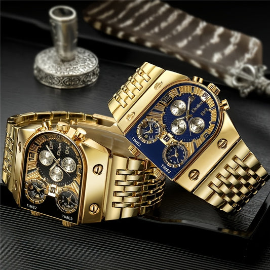 Luxury Men'S Golden-Tone Quartz Watch - Elegant Business Timepiece with Chronograph & Date Display, Alloy Band & Case, 36V Battery Operated, Formal Accessory|Sophisticated Style|Roman Numeral Markers