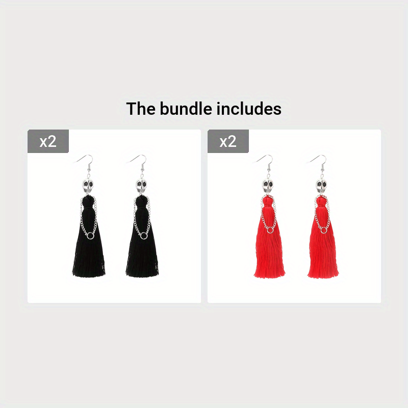 [With Tassel Dangle Earrings Skeleton] Halloween Skeleton Bride Design With Threads Tassel Dangle Earrings Goth Party Style Zinc Alloy Jewelry Ghost Festival Ear Ornaments