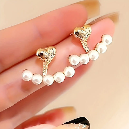 1 Pair Vintage-Inspired Ladies Pearl Earrings - Stainless Steel Ear Needles, Faux Pearl Decor, Simple & Elegant Design for Daily, Party Occasions, and Valentines Day Gifts - Alloy Material, No Plating