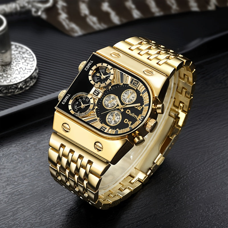 Luxury Men'S Golden-Tone Quartz Watch - Elegant Business Timepiece with Chronograph & Date Display, Alloy Band & Case, 36V Battery Operated, Formal Accessory|Sophisticated Style|Roman Numeral Markers