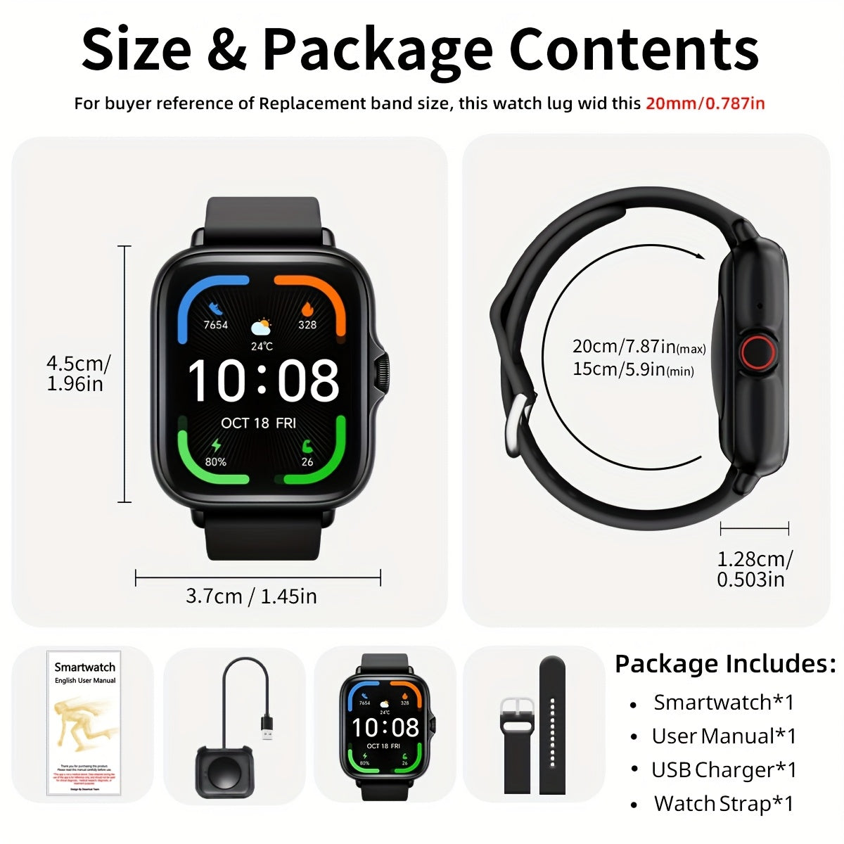 [Smart Watch] 1.83" Smart Watch | Full Touch Screen, Activity Tracker with Call & Message Functions, Pedometer, Multiple Sports Modes, Compatible with IOS/Android Devices, Simple Style, Ideal Gift for Any Occasion