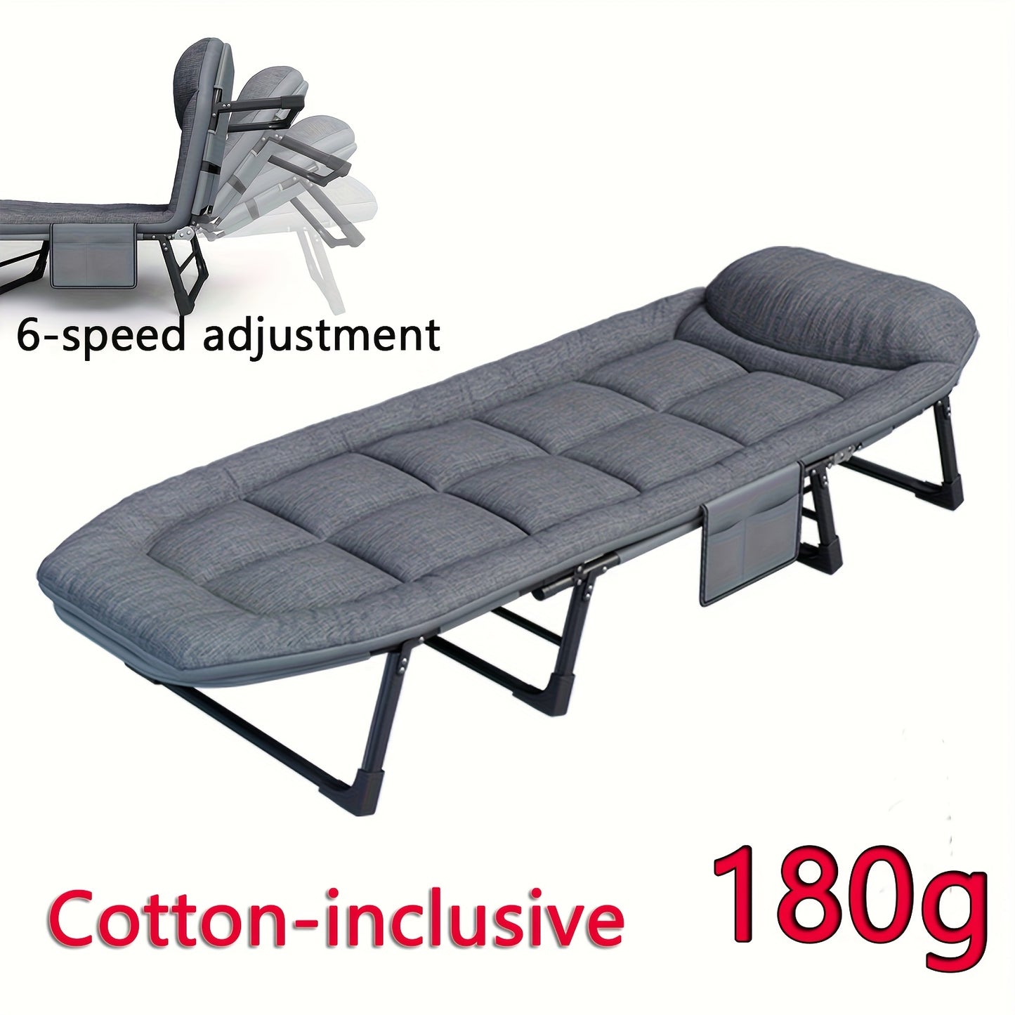 [Comfortable Folding Bed] 1pc Comfortable Ergonomic American Folding Bed, Single Recliner Lunch Bed | Portable Courtyard Office Camping Nap Multi-functional Lounge Chair Lazy Artifact With Mattress