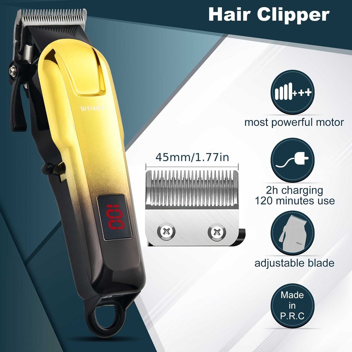 3pcs/se 1pc/sett Men's Professional Golden Hair Clipper & Trimmer Set - USB Rechargeable Hair Cutting Kit with LCD Display Including Electric Shaver, T-Blade Trimmer, 8 Limit Combs, 3 USB Cables, 3 Cleaning Brushes & Combs -