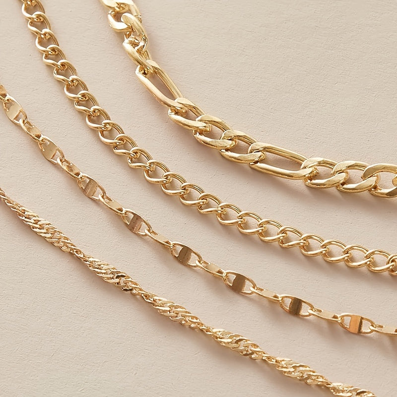 Four-piece Set of Fashionable and Simple Chain Anklets, Metal Alloy Foot Chain Set
