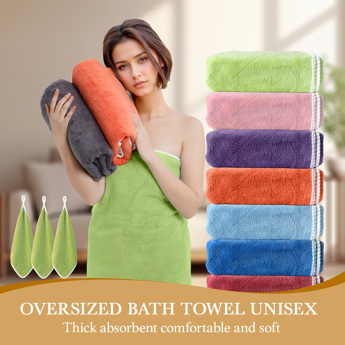 [Bath Towel Set] 8pcs Bath Towel Set - 2pcsExtra Large Bath Towel & 6pcs Bath Towel Bath Towel Hair Drying Turban Super Soft High Absorbent for Family, Couple