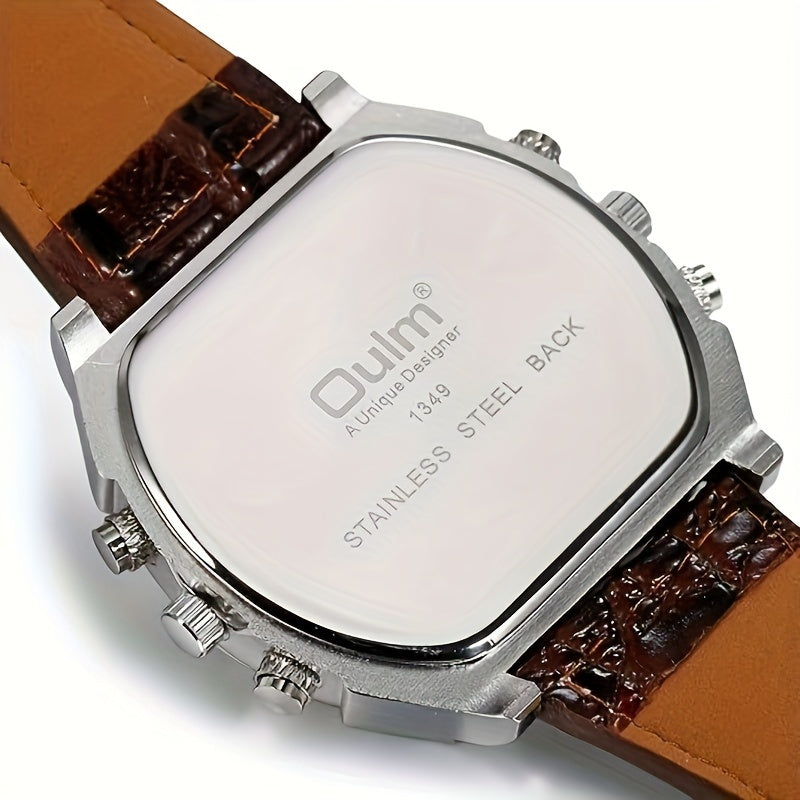 Men 2 Time Zone Big Quartz Watch Mens Faux Leather Wrist Watch Casual Sports Wirstwatch