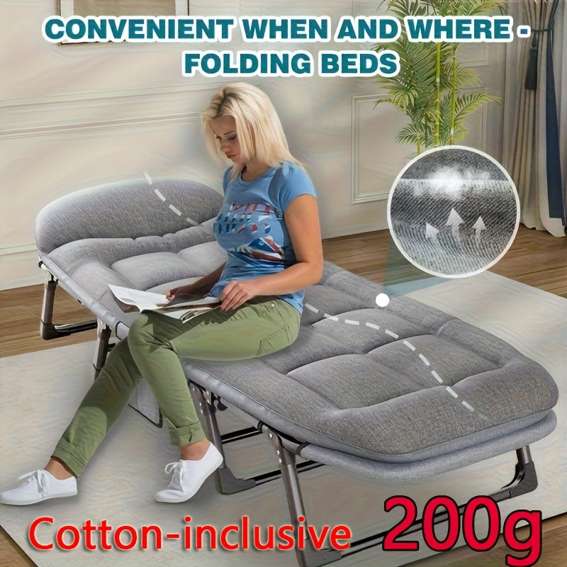 [Comfortable Folding Bed] 1pc Comfortable Ergonomic American Folding Bed, Single Recliner Lunch Bed | Portable Courtyard Office Camping Nap Multi-functional Lounge Chair Lazy Artifact With Mattress