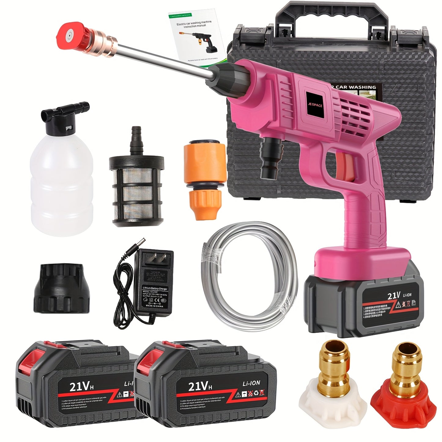[High Pressure | Cordless] Cordless 21V High Pressure Water Gun | Adjustable Nozzle, Rechargeable Lithium Battery, 4 Interchangeable Nozzles, 3 Spray Modes | Portable Power Cleaning Tool for Car & Garden Cleaning, Outdoor Use