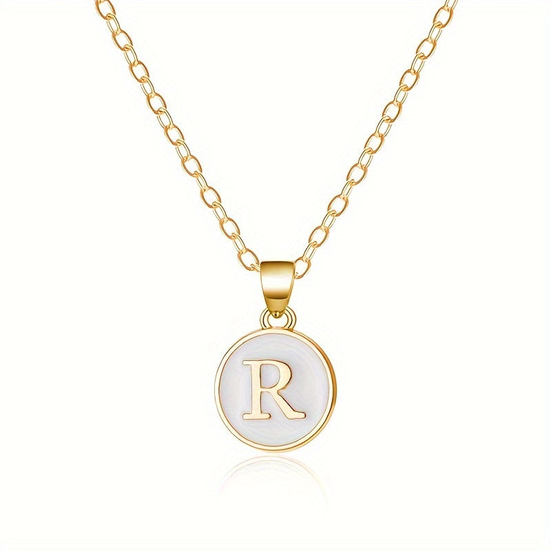 26-Letter Stainless Steel Clavicle Chain Necklace - Dripping Oil Geometric Round Pendant with English Initials - Ladies' Fashion Jewelry for Personalized Gift