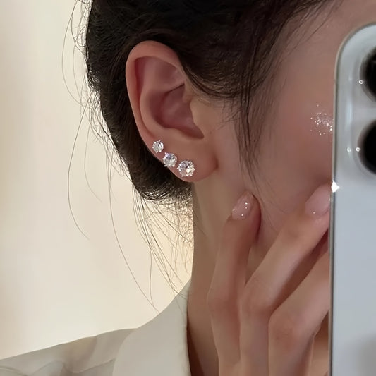 12 Pairs Stainless Steel Stud Earrings, Simple and Elegant Zirconia Earrings Set, Versatile for Party and Daily Wear