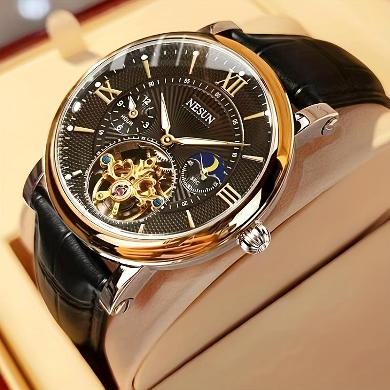 Nesun Men'S Watch Men'S Mechanical Watch Automatic Luminous Multi-functional Men'S Watch Gentleman Style Mechanical Watch Men, Without Battery