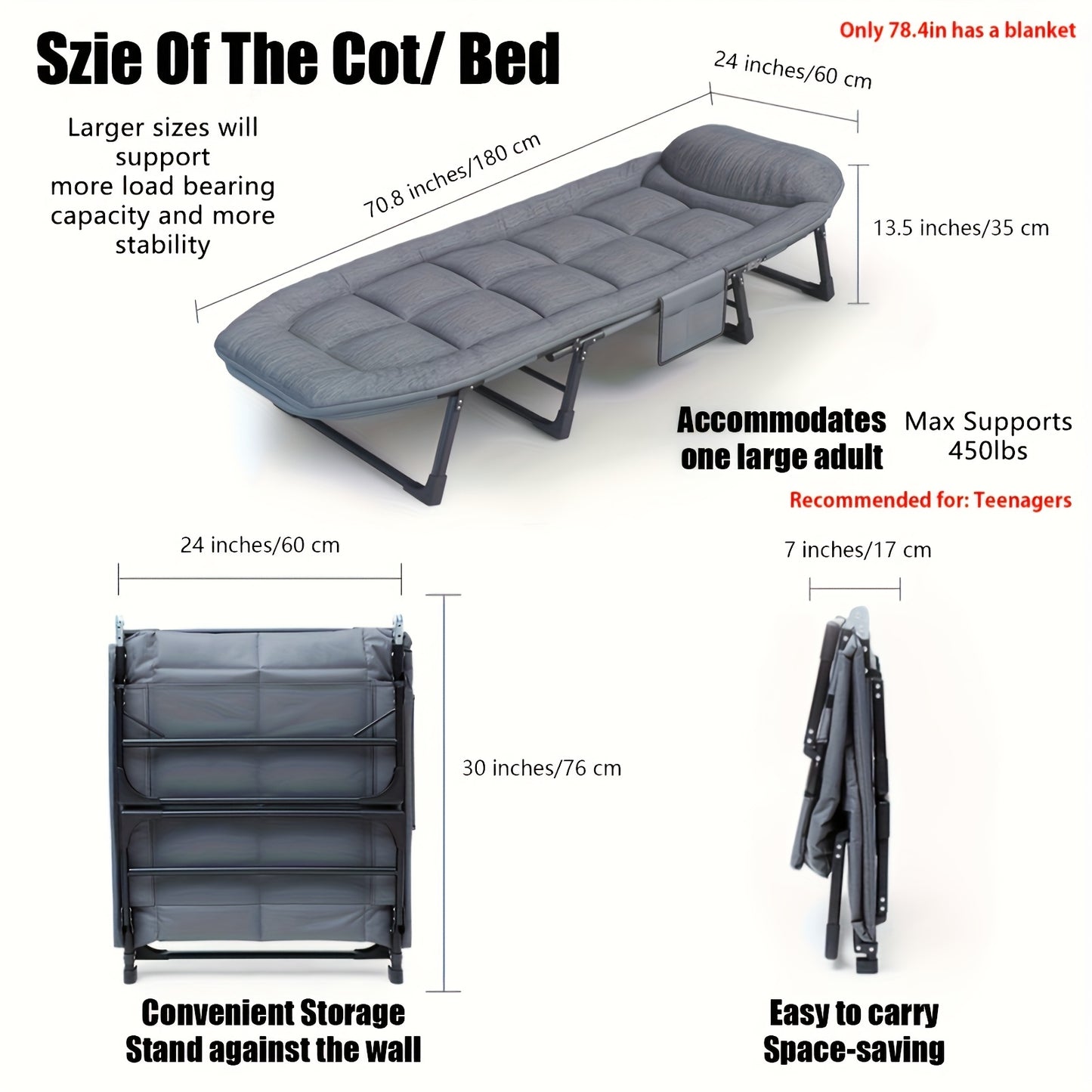 [Comfortable Folding Bed] 1pc Comfortable Ergonomic American Folding Bed, Single Recliner Lunch Bed | Portable Courtyard Office Camping Nap Multi-functional Lounge Chair Lazy Artifact With Mattress