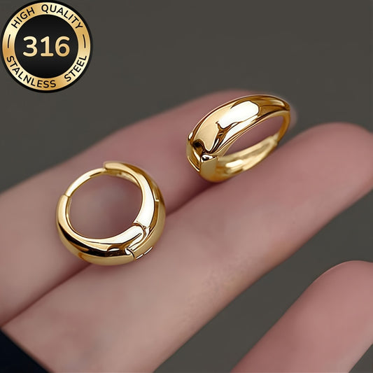 Hypoallergenic French Stainless Steel Hoop Earrings, 18K Golden Plated, Anti-Fade, Comfortable And Versatile, Simple And Elegant, High-Quality Fashionable Women'S Earrings for Daily Wear Or Parties, Jewelry Accessories, Are E