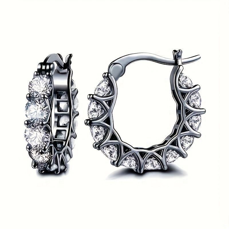 [Zirconia-studded] Circular Hoop Earrings - Elegant Zirconia-studded - For Ladies, Suitable for Engagement Parties, Banquets, and Daily Wear