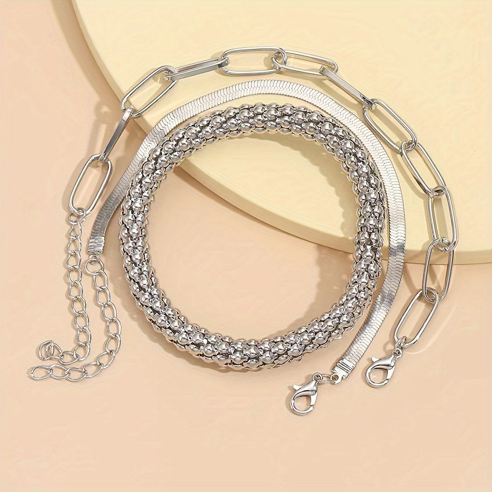 Trendy European And American Accessories: Hot-selling Multi-layer Snake Bone Chain Bracelet Set, Creative Vintage 3-piece Golden Chain Bracelet For Women.