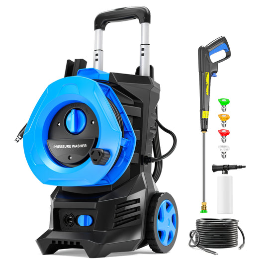 4800PSI Heavy Duty Electric Pressure Washer With 25FT Hose Reel, 4 Nozzles & Foam Cannon - 2.8GPM Power Washer For Cars, Fences, Patio - US Plug, Metal Construction, Fence Cleaning | Robust Outdoor Tool, Pressure Washer Acces