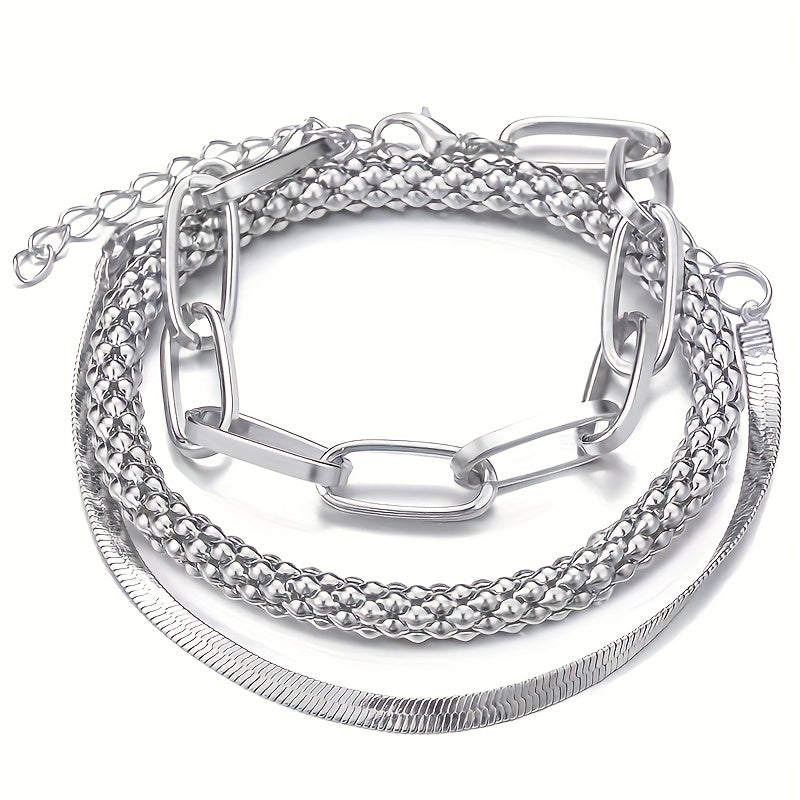 Trendy European And American Accessories: Hot-selling Multi-layer Snake Bone Chain Bracelet Set, Creative Vintage 3-piece Golden Chain Bracelet For Women.