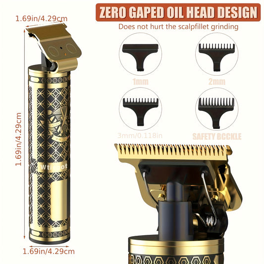 3pcs/se 1pc/sett Men's Professional Golden Hair Clipper & Trimmer Set - USB Rechargeable Hair Cutting Kit with LCD Display Including Electric Shaver, T-Blade Trimmer, 8 Limit Combs, 3 USB Cables, 3 Cleaning Brushes & Combs -