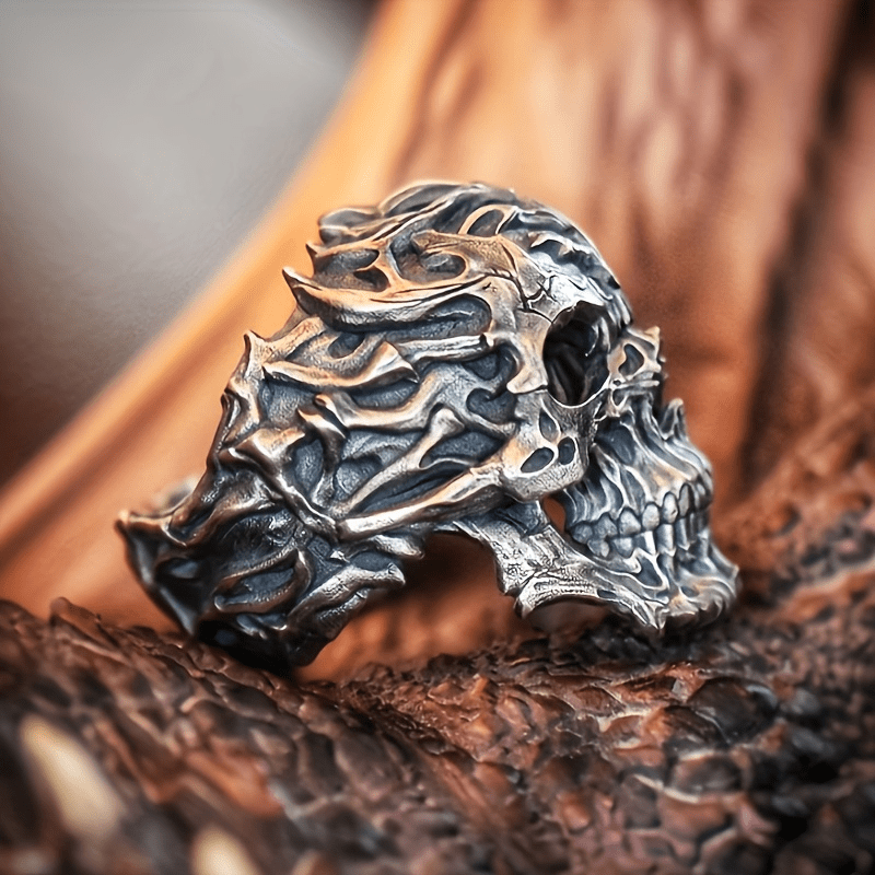 Handmade Skull Ring - Zinc Alloy with Copper, Goth Style Warrior Design, Perfect for Birthdays, Christmas Gifts, and Storytelling, Skull Jewelry