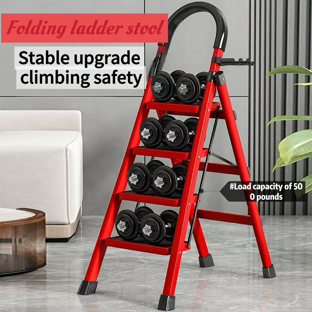 1pc Heavy-Duty 3/4/5-Step Folding Ladder 500lb Capacity, Durable Plastic with Anti-Slip Pedals, Lightweight Portable Step Stool for Household & Industrial Use, Industrial Steps, Spacesaving Steps, Highcapacity Ladder, Collaps
