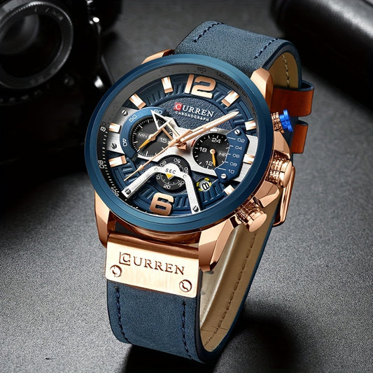 Curren Mens Watches Business Chronograph Faux Leather Strap Analog Quartz Wrist Watch