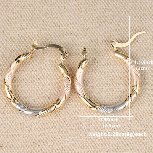 Two-Tone Golden And Silvery Elegant & Classic Twisted Hoop Earrings, Minimalist Fashion Accessories For Women