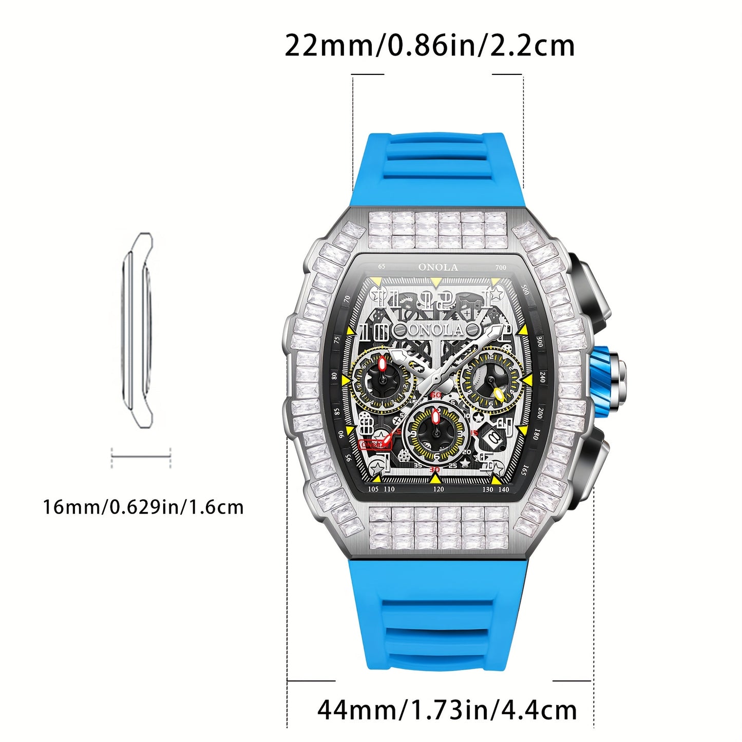 ONOLA Brand Men'S Automatic Mechanical Watch, Barrel Shape Hollow Tourbillon, Date Display, High-quality 3ATM Waterproof, Suitable For Casual And Formal Occasions, Daily Wear, Luxurious Sports Watch, Father'S Day Gift, The Be