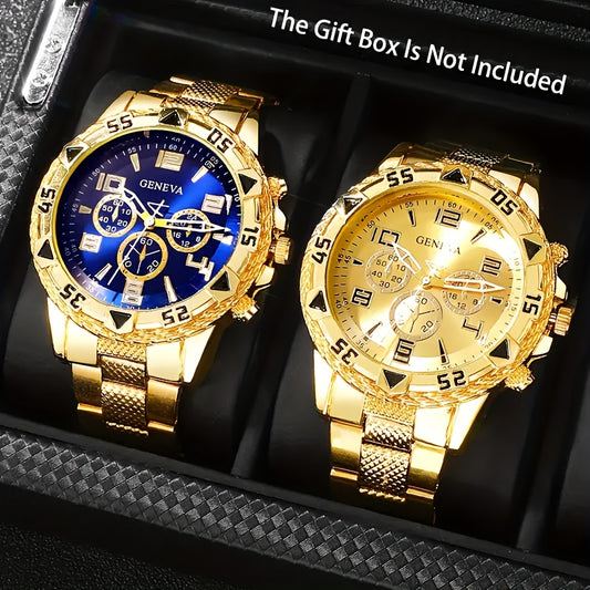 2pcs Men's Vintage Stainless Steel Quartz Watch Set - World-time Feature, Round Dial, Quartz Movement, Battery Powered - Ideal Gift for Halloween, Christmas, Thanksgiving, Valentine's Day, Perfect for Boyfriend Family
