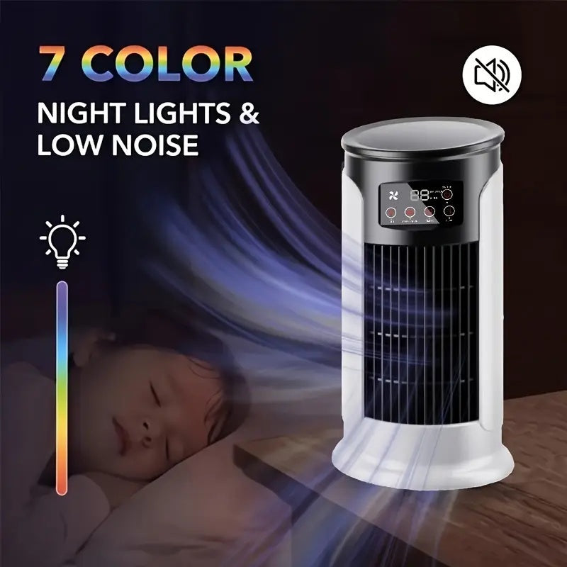 [Portable AC] 3-in-1 Portable Air Conditioner with Speed Control | Quiet & Lightweight Mini AC for Family and Office, Digital Display, USB Powered, Perfect for Beachside Summer Breeze, Office Humidifier, Stylish Christmas Gif