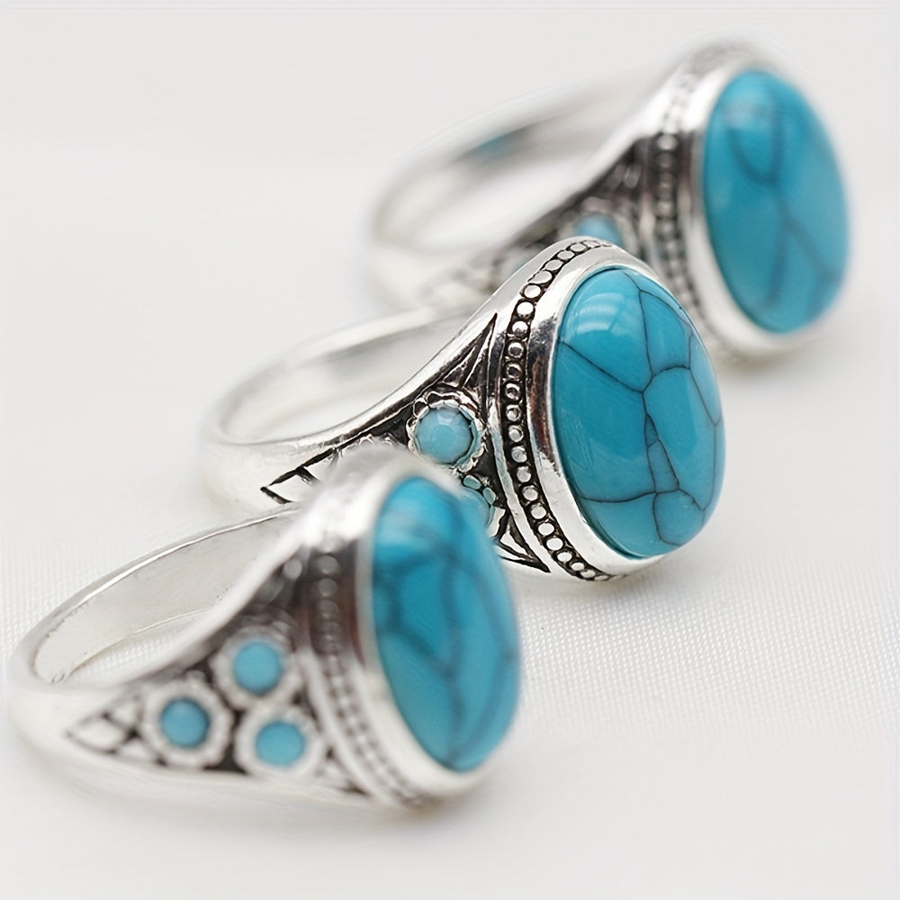 Golden Plated Synthetic Turquoise Ring - Unique Creative Design - Couple's Gift for Holidays