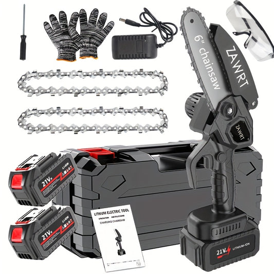 Mini Cordless Chainsaw, 6-inch Handheld Saw With Splash Protection And Safety Lock, Includes 2 Batteries And 2 Portable Units. Ideal For Trees, Gardens, Homes, And Yards. Perfect Gift For Valentine'S Day, Holidays, Birthdays,