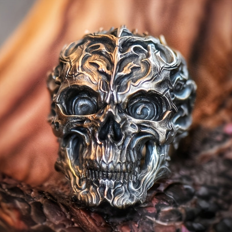 Handmade Skull Ring - Zinc Alloy with Copper, Goth Style Warrior Design, Perfect for Birthdays, Christmas Gifts, and Storytelling, Skull Jewelry