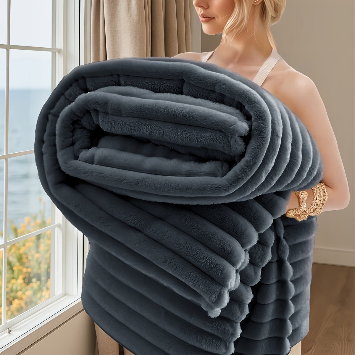 [Soft Rabbit Fur Blanket] Super Soft Luxurious Faux Rabbit Fur Throw Blanket - Warm & Cozy For Couch, Bed, Office, Nap, Outdoor Camping And Travel - Versatile All-Season Gift, Christmas Present