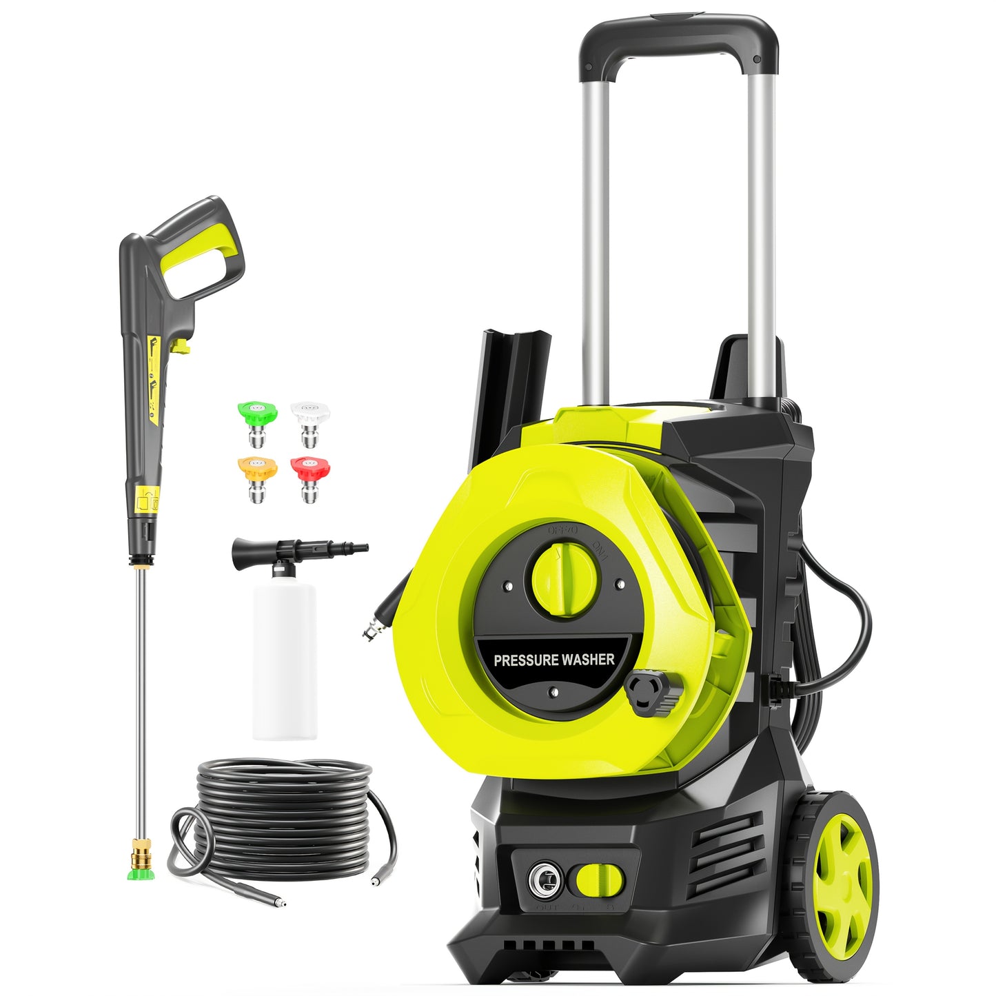 4800PSI Heavy Duty Electric Pressure Washer With 25FT Hose Reel, 4 Nozzles & Foam Cannon - 2.8GPM Power Washer For Cars, Fences, Patio - US Plug, Metal Construction, Fence Cleaning | Robust Outdoor Tool, Pressure Washer Acces