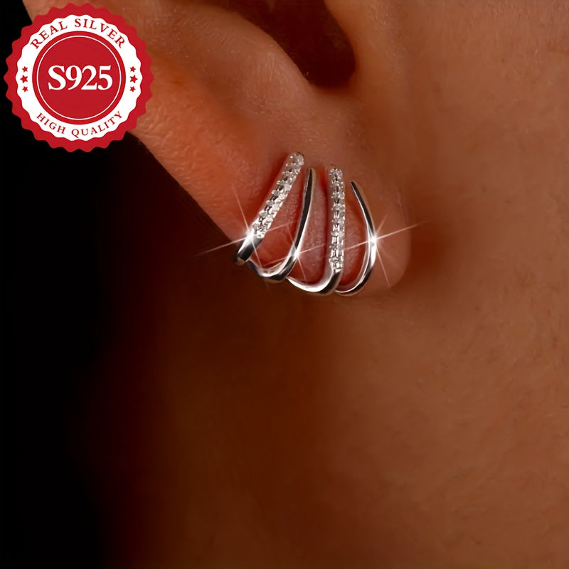Pair, S925 Silver, Women's Claw Set with Super Flash Synthetic Synthetic Zirconia Earrings, Blingbling Dazzling, Exquisite and Lovely, Luxurious and Elegant, Can be Worn in Various Occasions, Gift, Low Allergy, Best for Chris