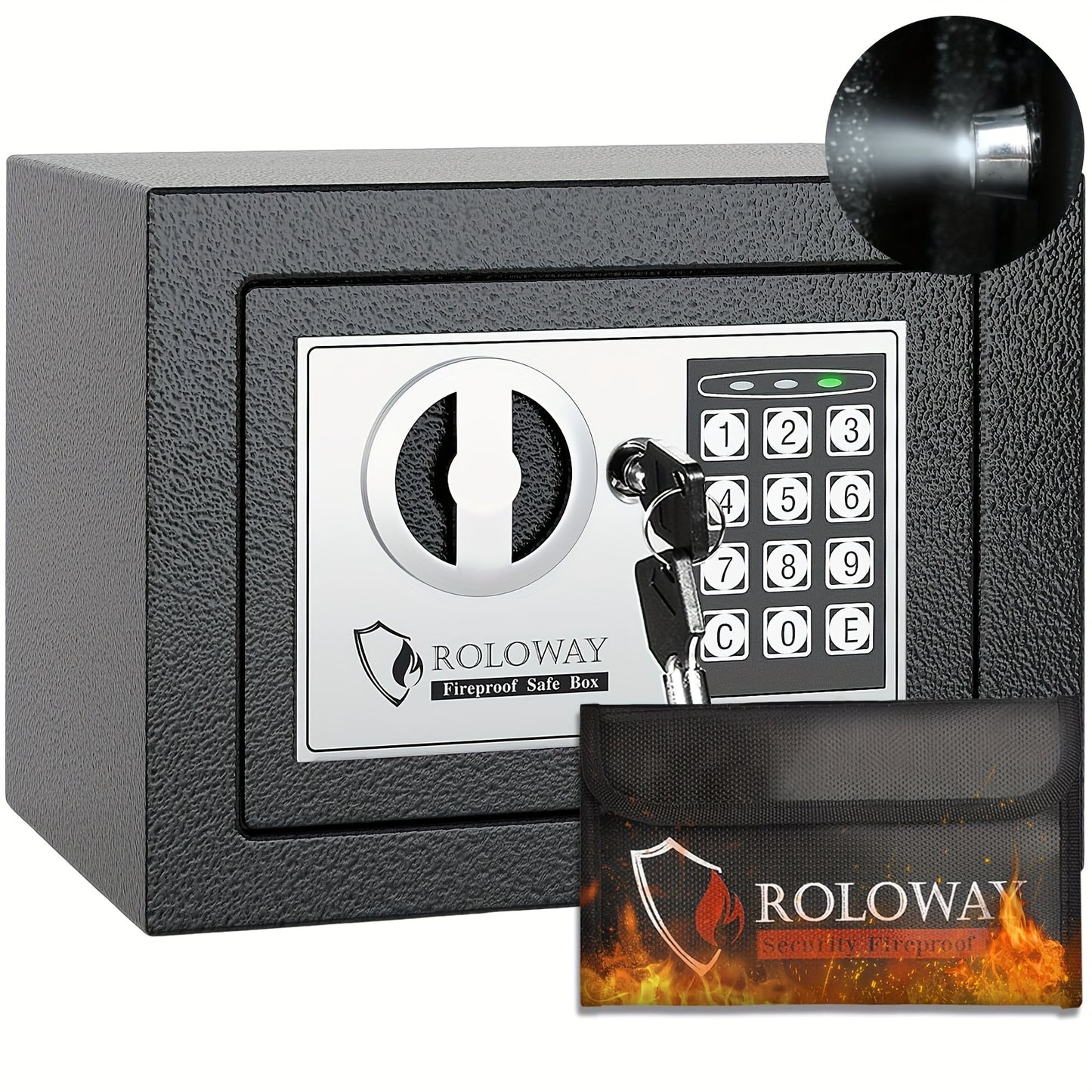 Heavy-Duty Fireproof Steel Safe with Cash Bag - Secure Home Safe Box with Keypad & Key Lock, Ideal for Storing Money, Documents, and Valuables (Black), Valuables Storage | Sleek Black Safe | Durable Metal Safe, Safe Box for H