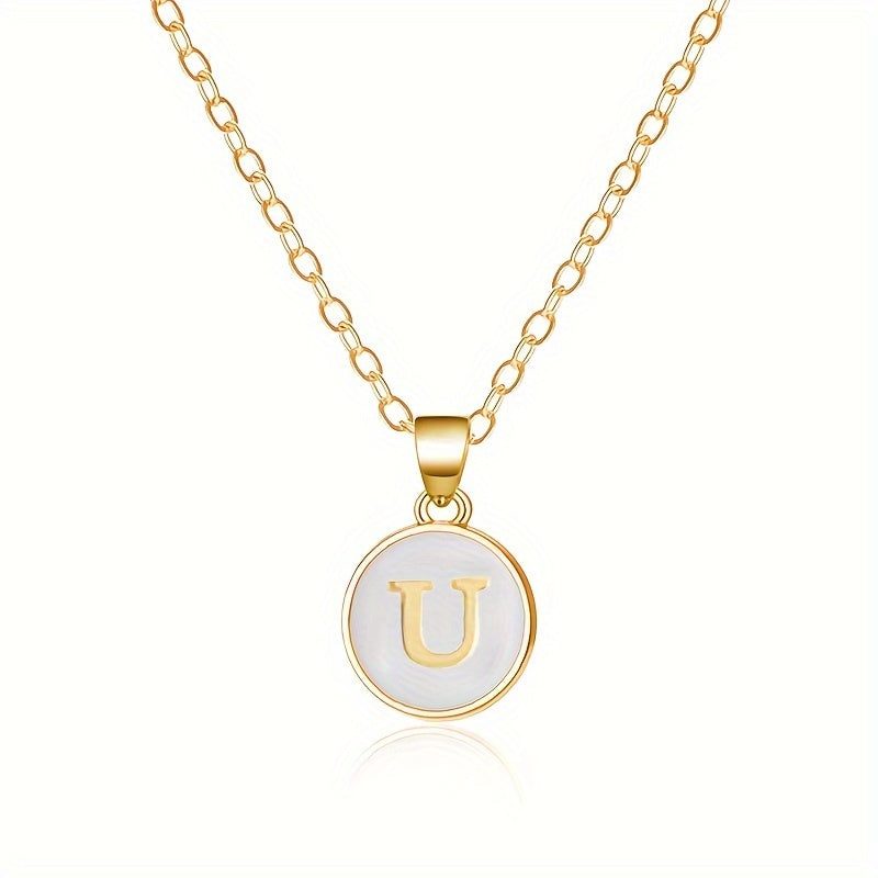 26-Letter Stainless Steel Clavicle Chain Necklace - Dripping Oil Geometric Round Pendant with English Initials - Ladies' Fashion Jewelry for Personalized Gift