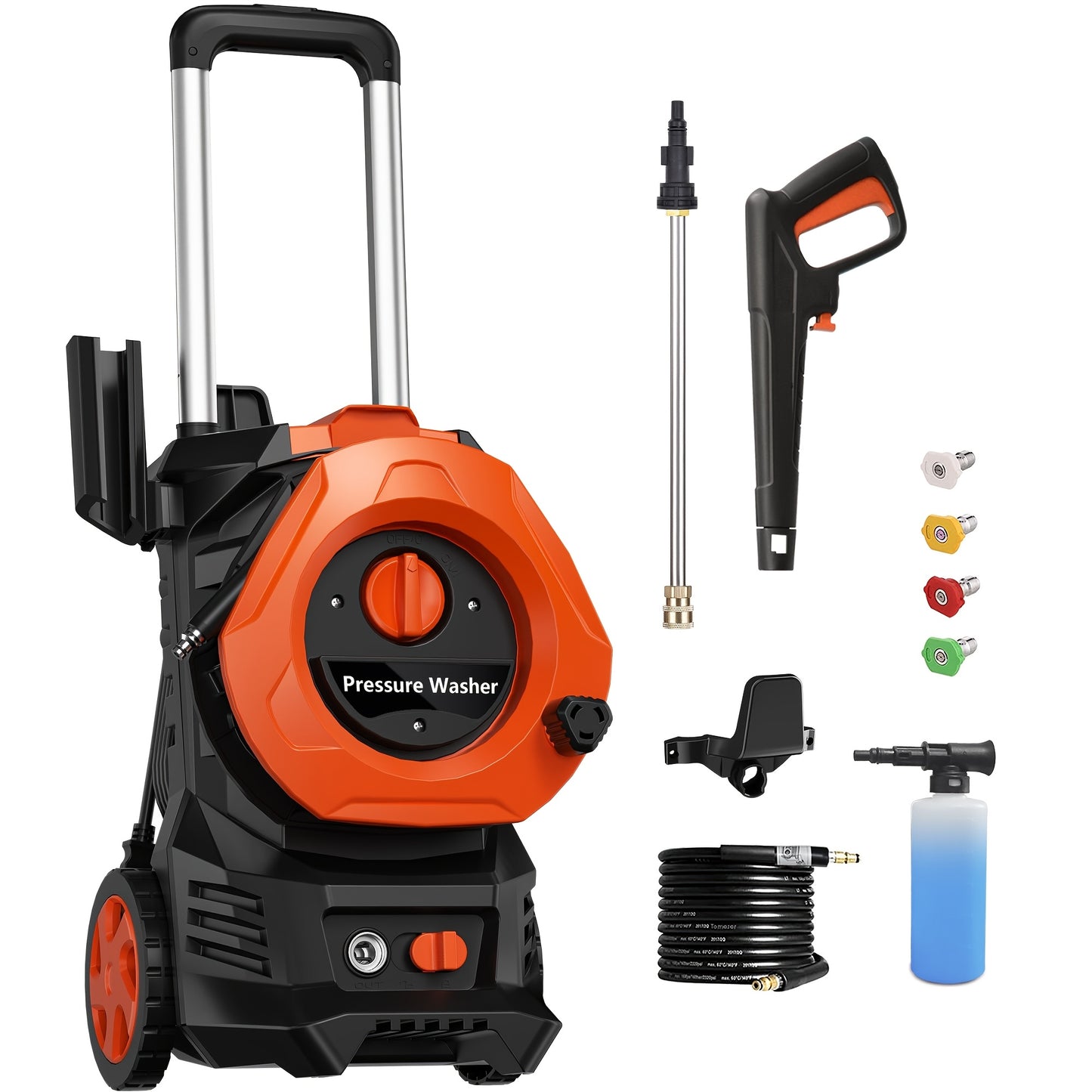 4800PSI Heavy Duty Electric Pressure Washer With 25FT Hose Reel, 4 Nozzles & Foam Cannon - 2.8GPM Power Washer For Cars, Fences, Patio - US Plug, Metal Construction, Fence Cleaning | Robust Outdoor Tool, Pressure Washer Acces