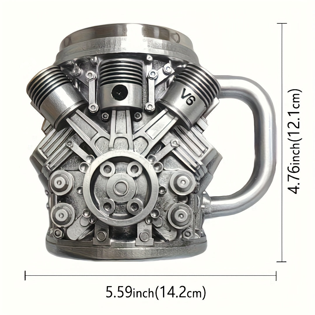 V6 or V8 Engine Beer & Coffee Mug - Heavy-Duty Cup with Piston, Connecting Rods, Valve Covers - Compatible with Automotive Enthusiasts, Mechanics, Car Lovers - Ideal Birthday/Retirement Gift for Men, Unique Gift Item, Detaile
