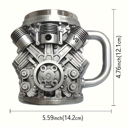 V6 or V8 Engine Beer & Coffee Mug - Heavy-Duty Cup with Piston, Connecting Rods, Valve Covers - Compatible with Automotive Enthusiasts, Mechanics, Car Lovers - Ideal Birthday/Retirement Gift for Men, Unique Gift Item, Detaile