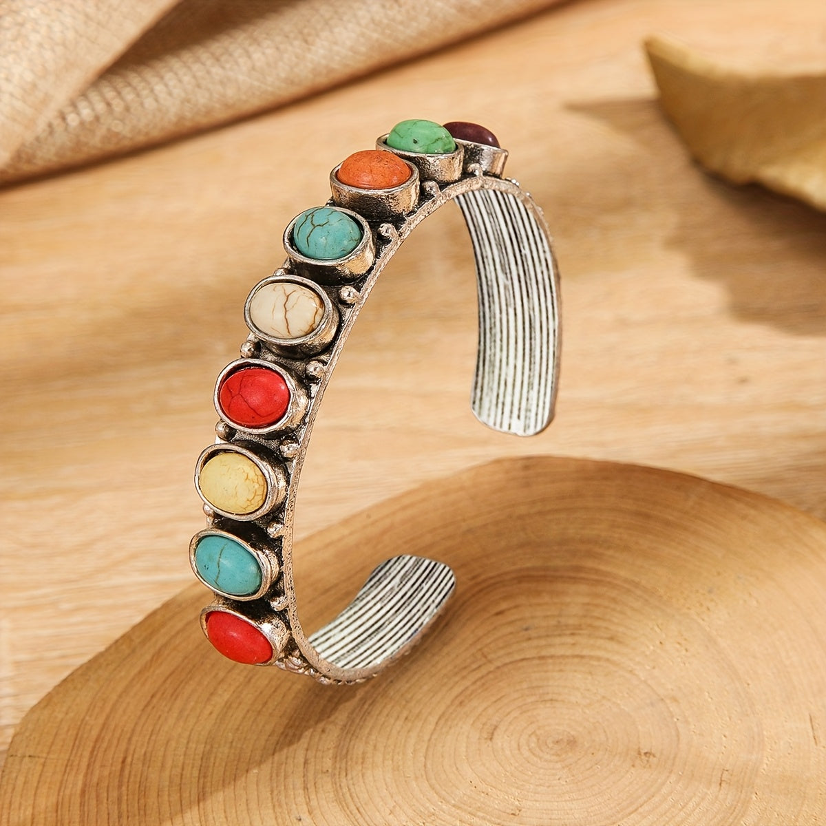 Vibrant Boho Turquoise Cuff Bracelet - Handcrafted Vintage Elegance with Adjustable Fit and Genuine Stones